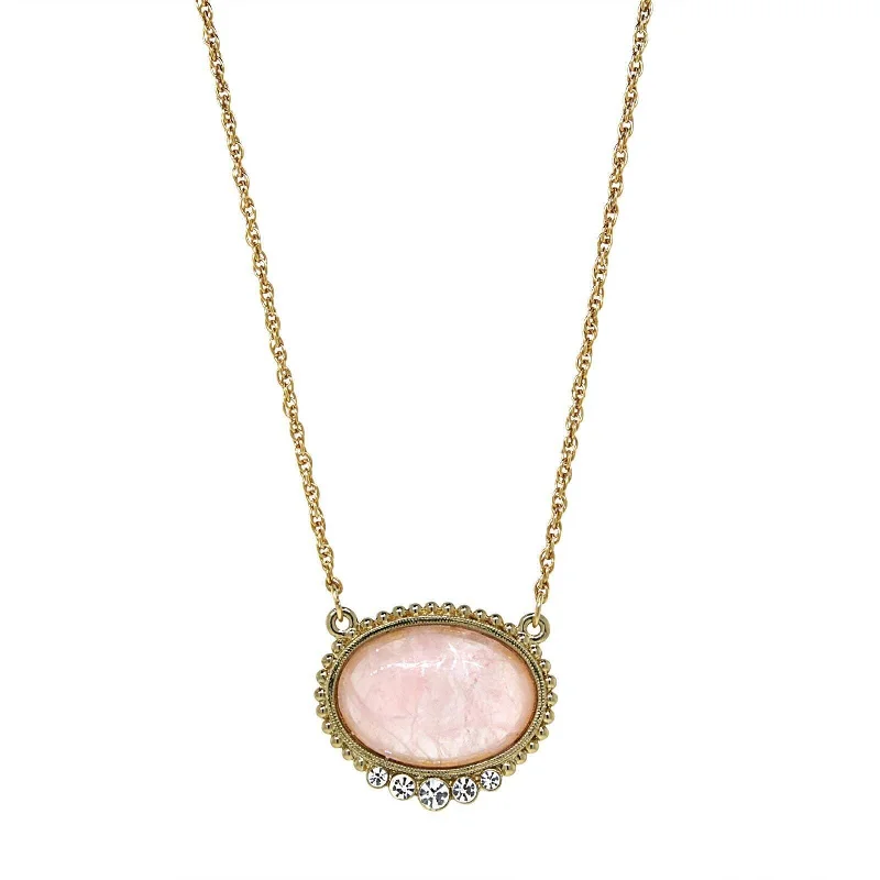 Boho Necklaces-1928 Jewelry Pink Moonstone Crystal Accent Pendant Necklace 16" + 3" Extender