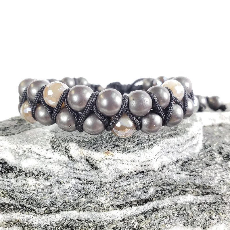 Custom Silver Bar Bracelets for Men-The John Double Row Matte Hematite Bracelet