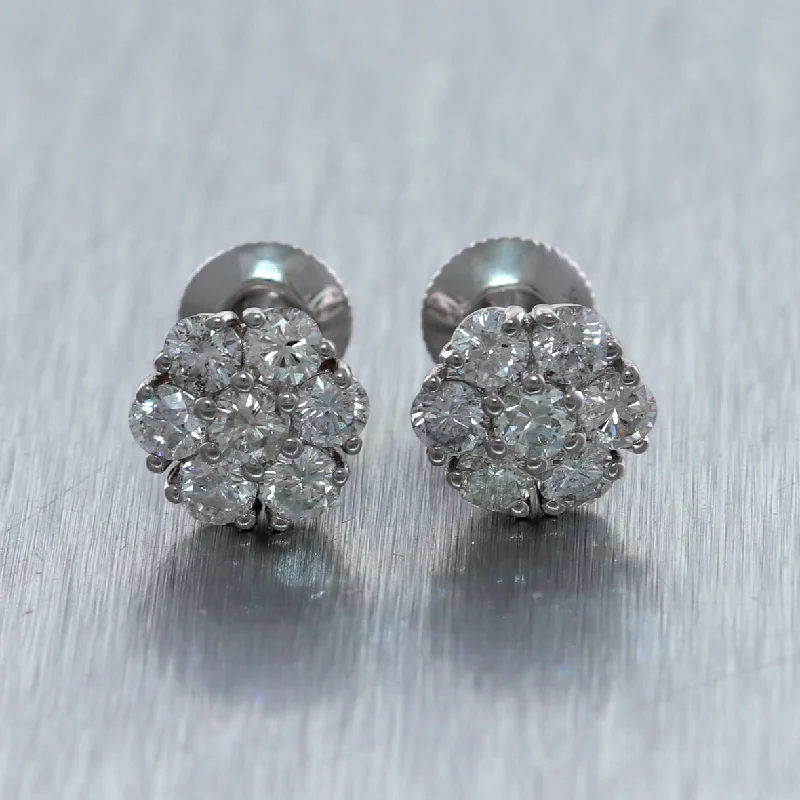 Large Gemstone Earrings-14k White Gold 1.89ctw Diamond Cluster Stud Earrings