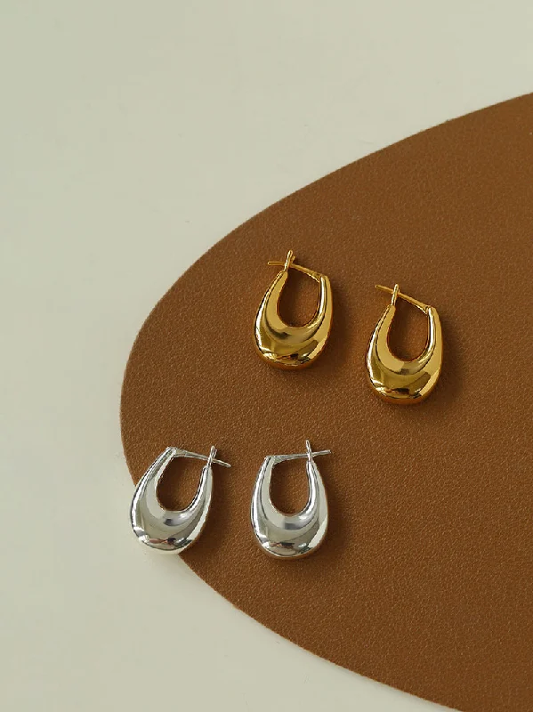 Custom Silver Earrings-U-Shaped Minimalist Hoops Earrings