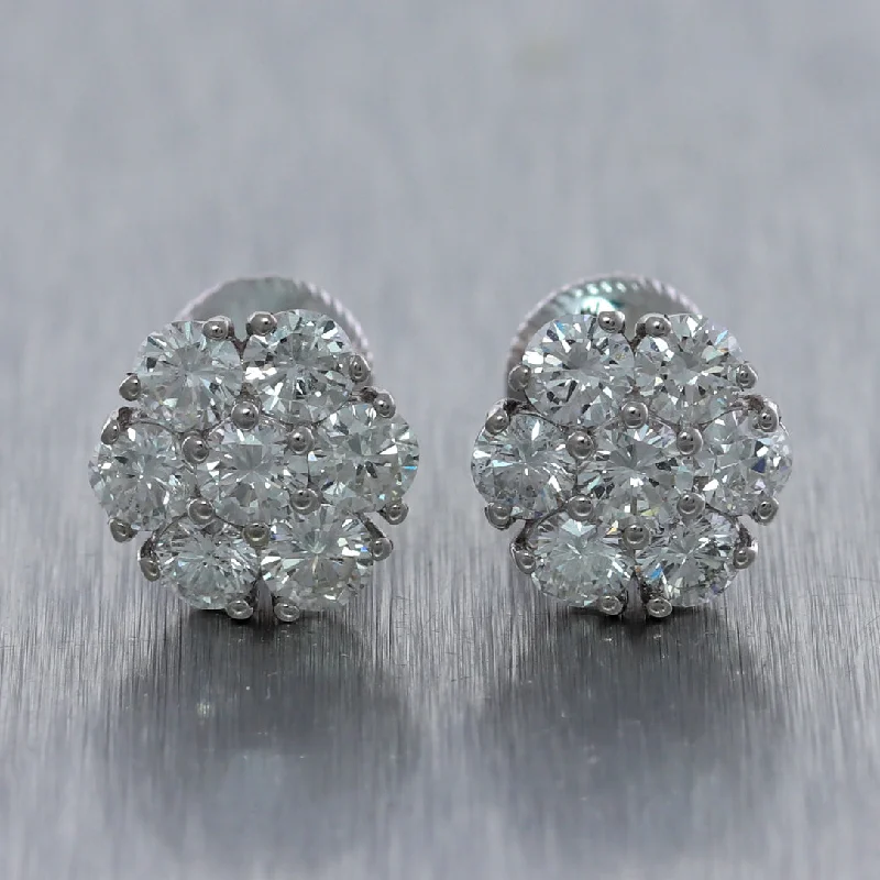 Stylish Drop Earrings-14k White Gold 2.25ctw Diamond Cluster Stud Earrings