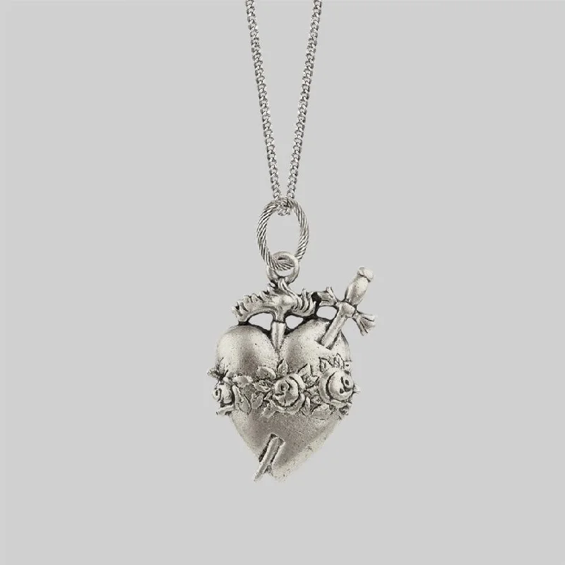 Custom Necklaces-INFERNO. Sacred Heart Necklace - Silver