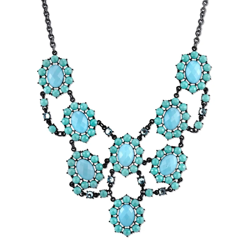 Silver Chain Necklaces-2028 Jewelry Turquoise And Aqua Faceted Stone Bib Necklace 16" + 3" Extender