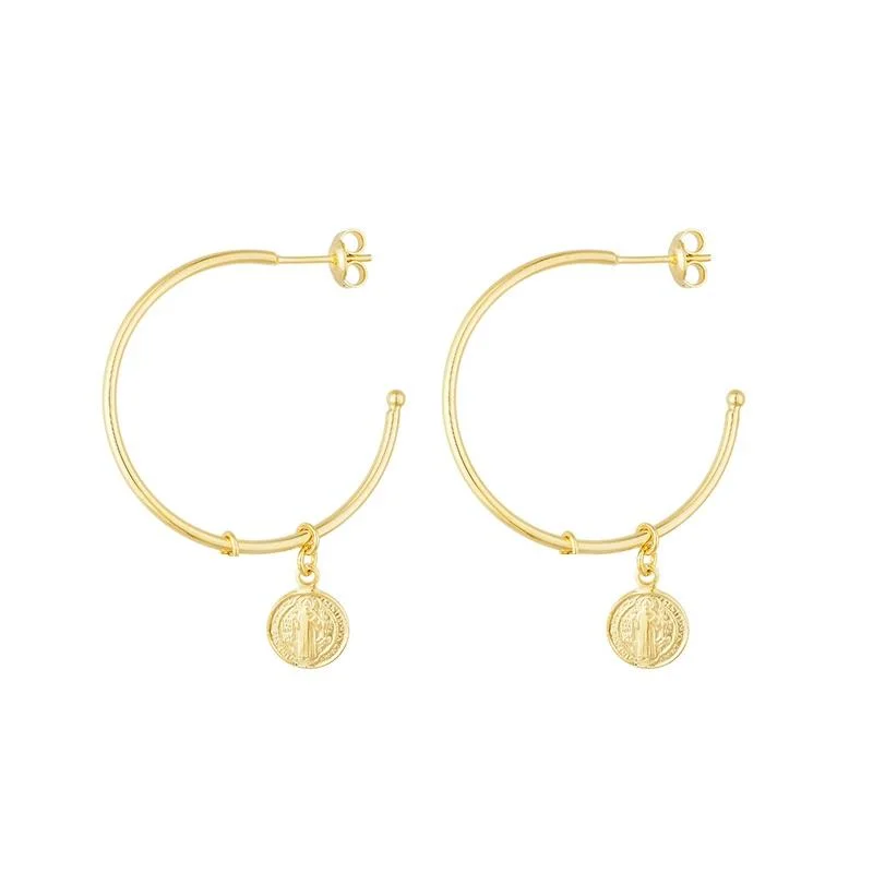 Silver Gold Earrings-C Hoop with charm