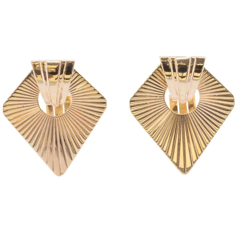 Pearls and Gems Earrings-Tiffany & Co. 14k Yellow Gold Fanned Fluted Shield Omegaback Earrings VINTAGE