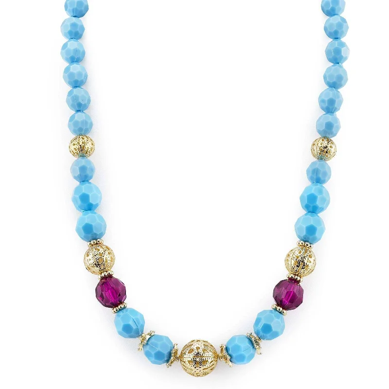 Statement Chain Necklaces-1928 Jewelry Mykonos Turquoise & Gold Filigree Bead Strand Necklace 16" + 3" Extender