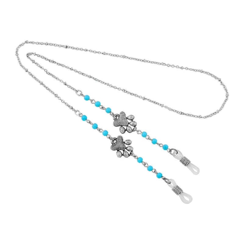 Handcrafted Necklaces-1928 Jewelry Dog Paw Turquoise Bead Eyeglass Holder Chain Necklace 24"