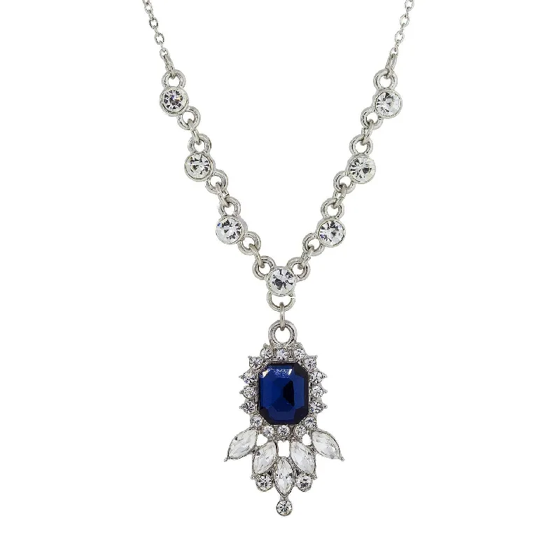 Gothic Necklaces-1928 Jewelry Bleu Estate Sapphire Crystal Pendant Necklace 16" + 3" Extender