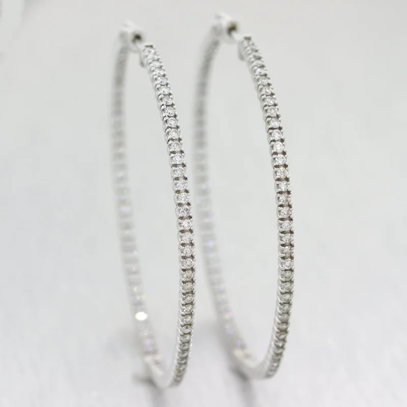 Artistic Silver Earrings-Modern 14k White Gold Extra Large 3ctw Diamond In & Out Hoop Earrings