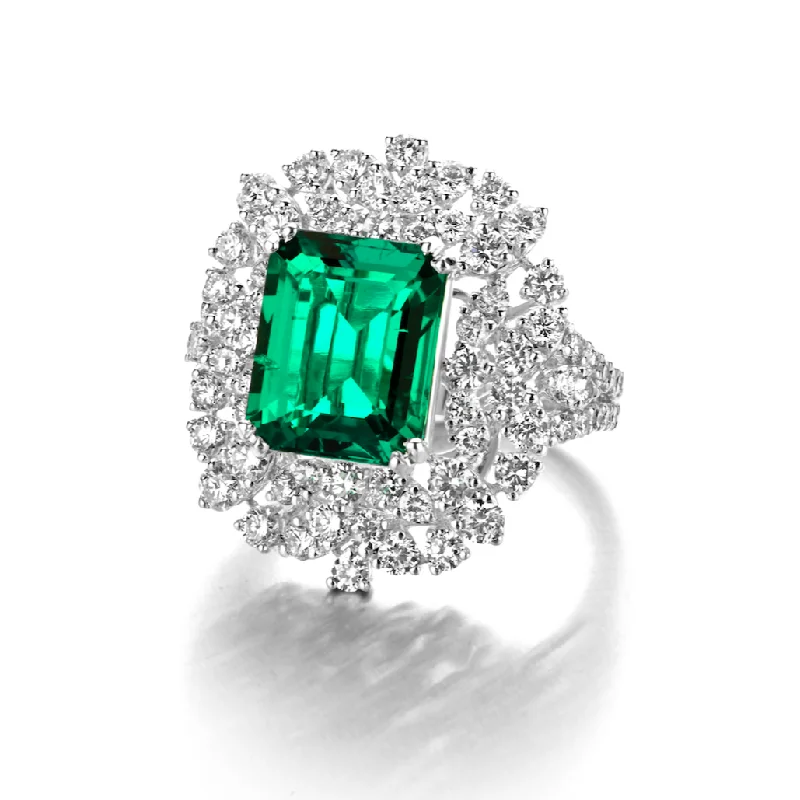 High-Quality Engagement Rings-Emerald & Diamonds "Natalia" Ring