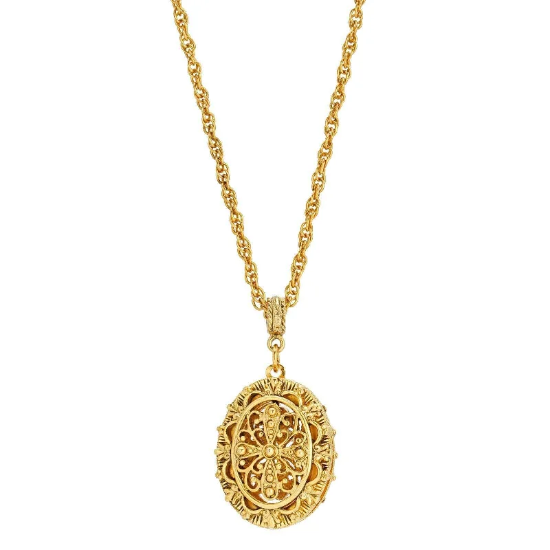 Custom Made Necklaces-1928 Jewelry Oval Filigree Cross Double Sided Locket Necklace 30"