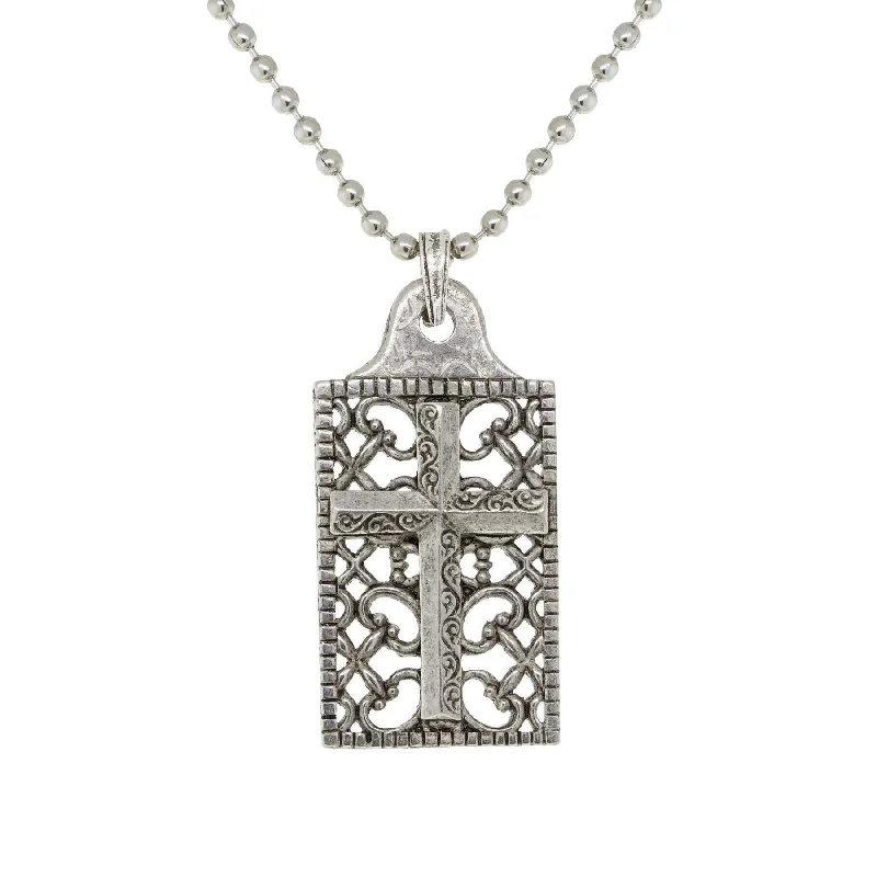 Sterling Silver Necklaces-1928 Jewelry Cross Filigree Pendant Necklace 22"