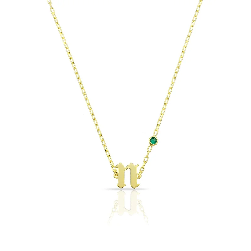 Gemstone Necklaces-Emerald Stone Initial Choker