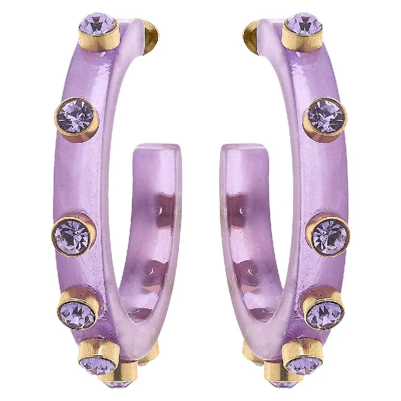 High-End Silver Earrings-Canvas Style - Renee Resin and Rhinestone Hoop Earrings: Lavender