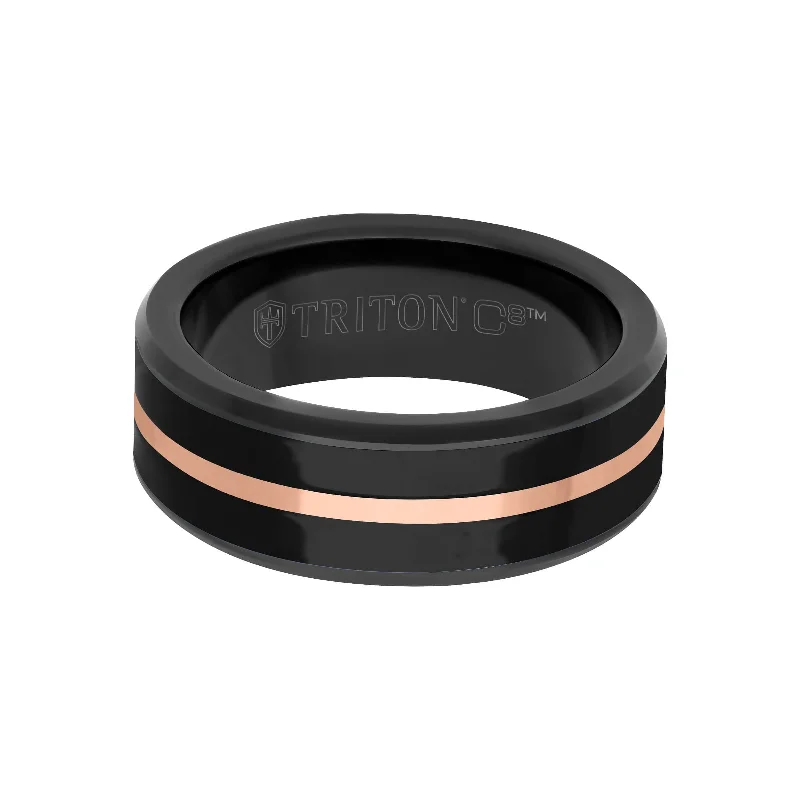 Women’s Fashion Rings-8MM Tungsten Carbide Ring - Ceramic C8 Inlay with  Center Line and Broken Edge