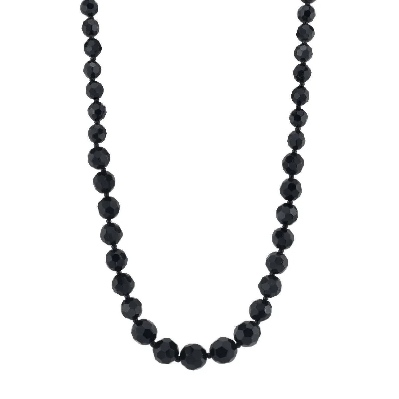 Designer Gold Necklaces-1928 Jewelry Graduated Black Glass Beaded Necklace 15" + 3" Extender