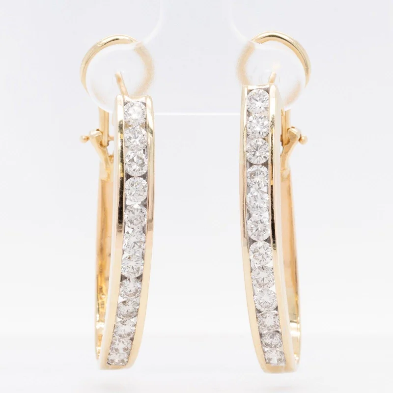 Silver and Sapphire Earrings-14k Yellow Gold 24 St. Diamond J-Hoop Earrings 2.40ctw H SI1 5.4dwt