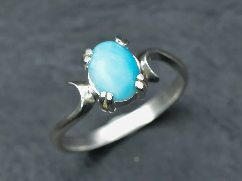 Two-Tone Wedding Rings-Genuine Larimar Ring - Blue Engagement Ring - Artistic Solitaire Ring