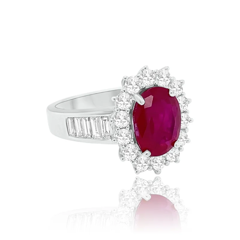 Custom Gemstone Wedding Bands-Oval cut Ruby & Diamonds "josephine " Ring