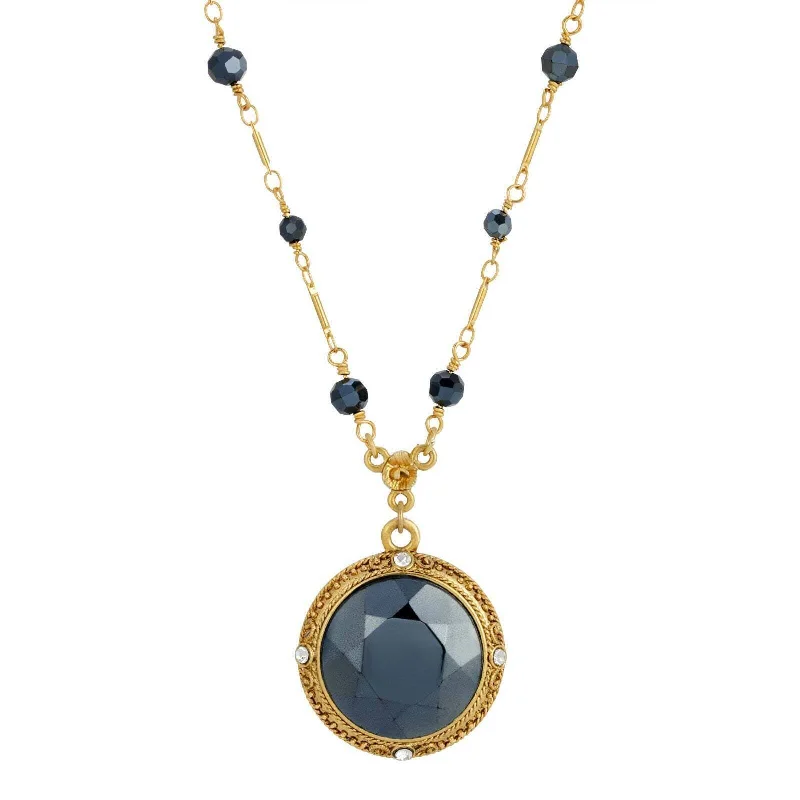 Mother’s Day Necklaces-1928 Jewelry Round Faceted Hematite Glass Stone Pendant Necklace 16" + 3" Extender