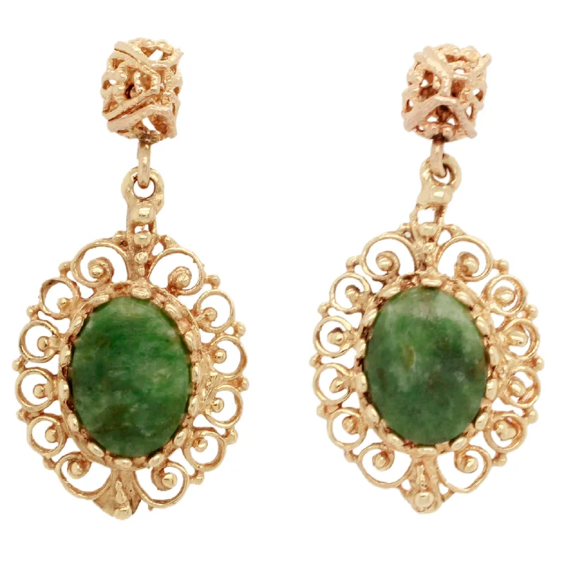 Modern Hoop Gemstone Earrings-Antique Victorian Oval Olivine Ornate Drop Dangle Earrings - 14k Yellow Gold