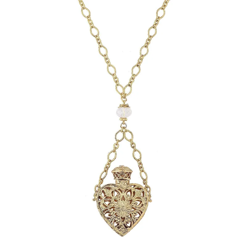 Bridal Necklaces-1928 Jewelry Filigree Heart Crystal Accent Glass Vial Necklace 30"