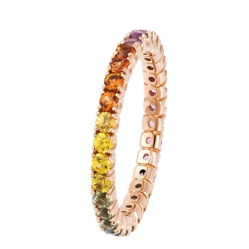 Large Statement Engagement Rings-Fine Multi Colour Sapphires Eternity Ring