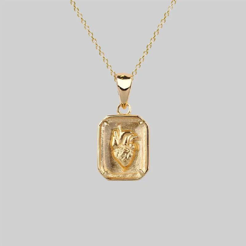 Vintage Necklaces-HEART KEEPER. Anatomical Heart Under Glass Necklace - Gold