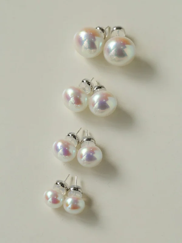 Modern Stud Earrings-Pink Flat Round Steamed Bun Pearl Earrings