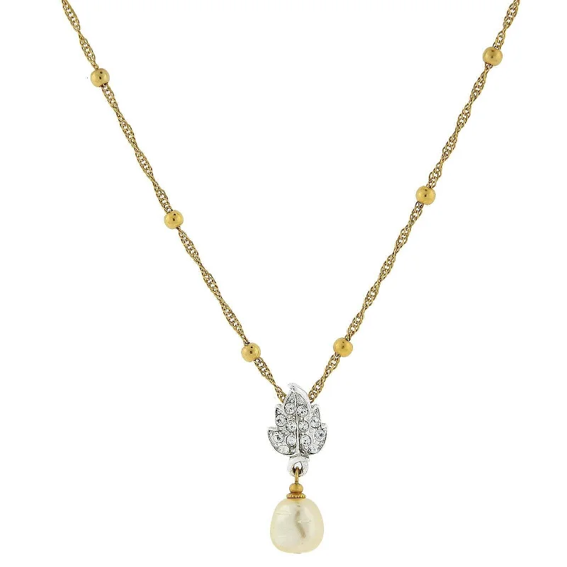 Personalized Gold Necklaces-2028 Jewelry Crystal Baroque Faux Pearl Drop Necklace 18"