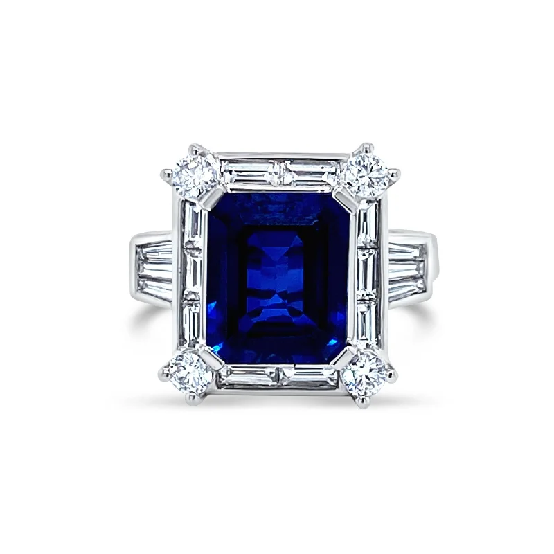 Women’s Fashion Rings-Emerald cut Sapphire & Diamonds "Alexandra" Ring