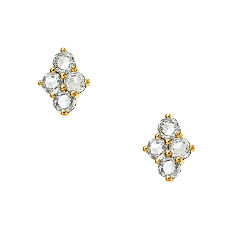 Large Crystal Dangle Earrings-Asher Studs Yellow Gold Rose Cut Diamond