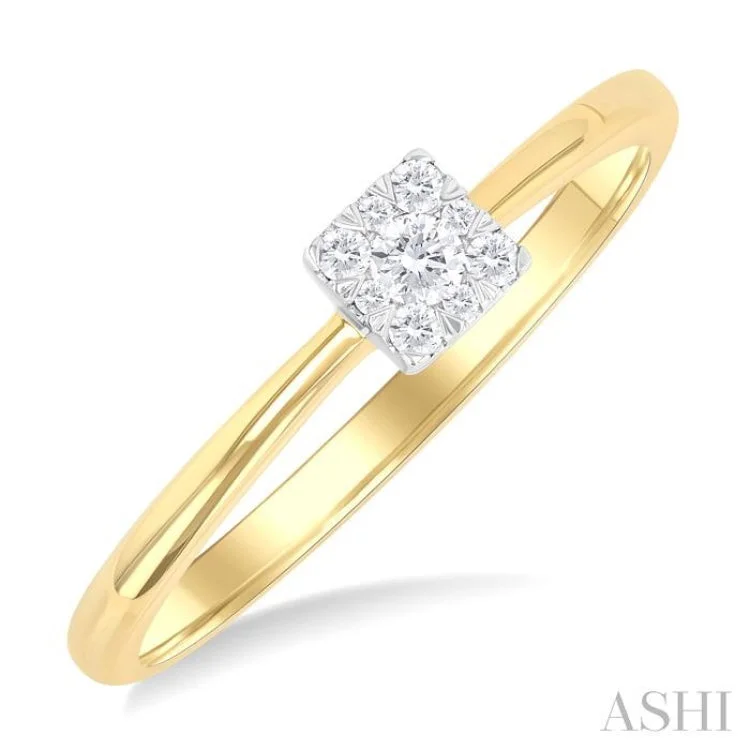 Engagement Rings for Men-1/10 ctw Lovebright Petite Square Shape Round Cut Diamond Fashion Ring in 10K Yellow Gold