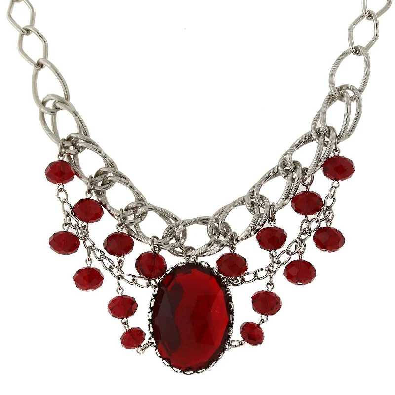 Real Gold Necklaces-1928 Jewelry Red Faceted Oval Stone And Crystal Bead Bib Necklace 18"