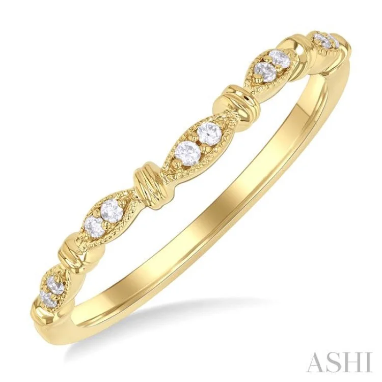 Custom Engraved Diamond Rings-1/20 ctw Marquise Link Round Cut Diamond Wedding Band in 14K Yellow Gold