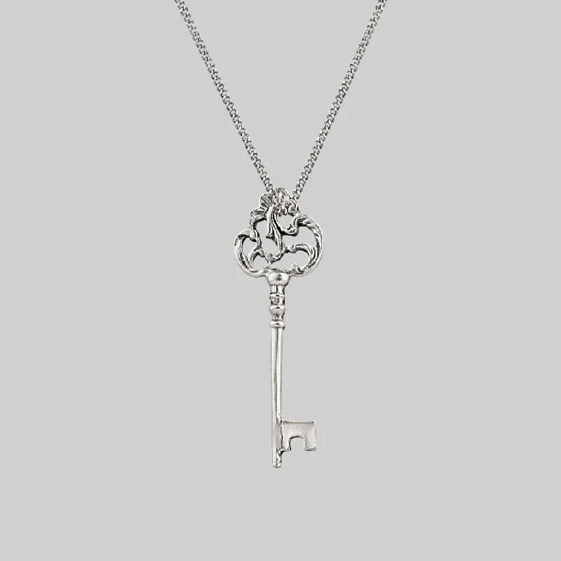 Zodiac Pendant Necklaces-VERONA. Skeleton Key Necklace - Silver