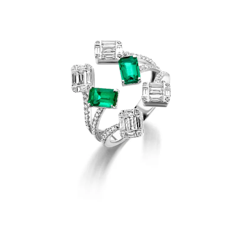 Minimalist Engagement Rings-Emeralds & Diamonds "Nova" Ring