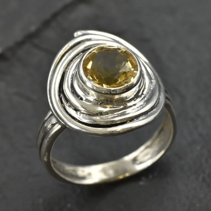 Customizable Gemstone Rings-Swirl Yellow Ring - Natural Citrine Ring, November Birthstone Ring