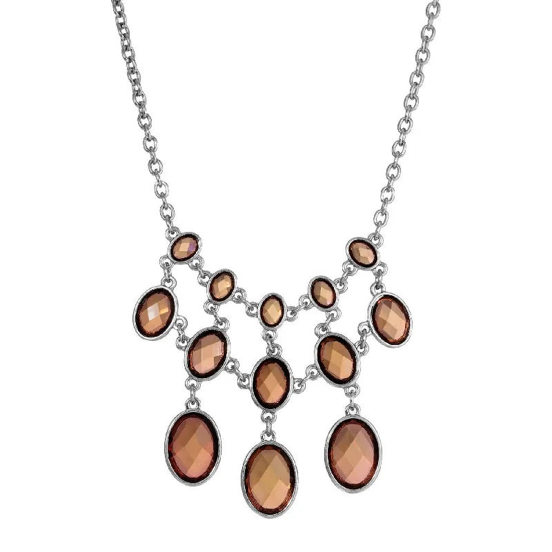 Custom Necklaces-1928 Jewelry Oval Faceted Light Brown Stone Bib Necklace 16" + 3" Extender