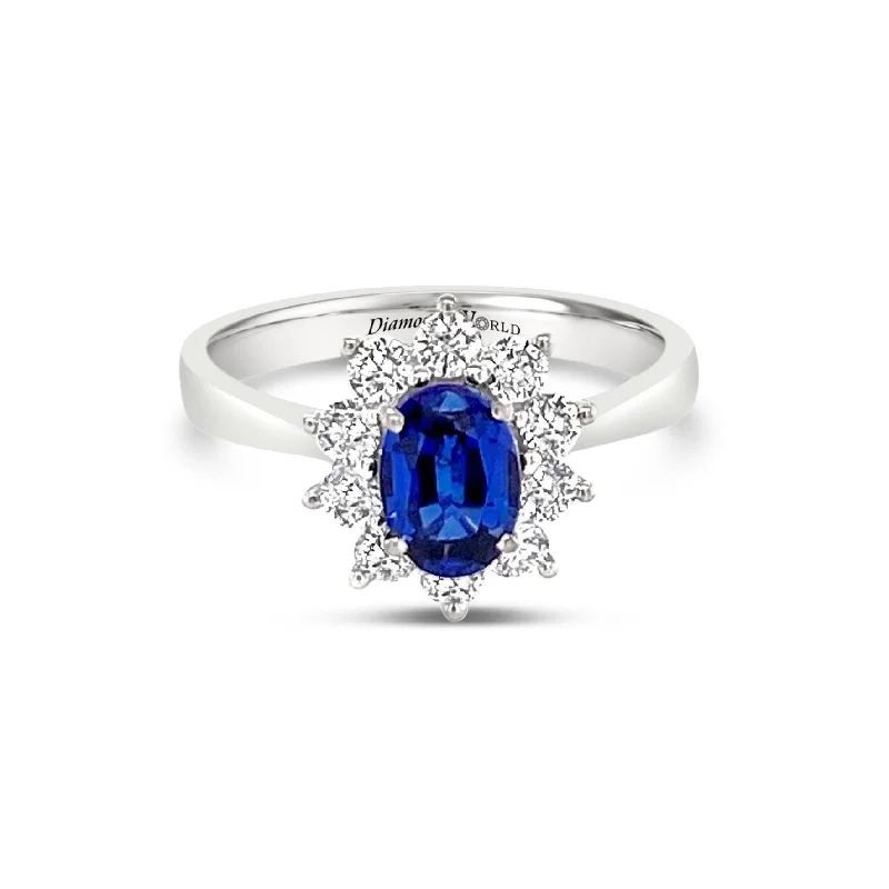 Engagement Rings with Custom Settings-Oval Cut Sapphire & Diamonds "Megan" Ring