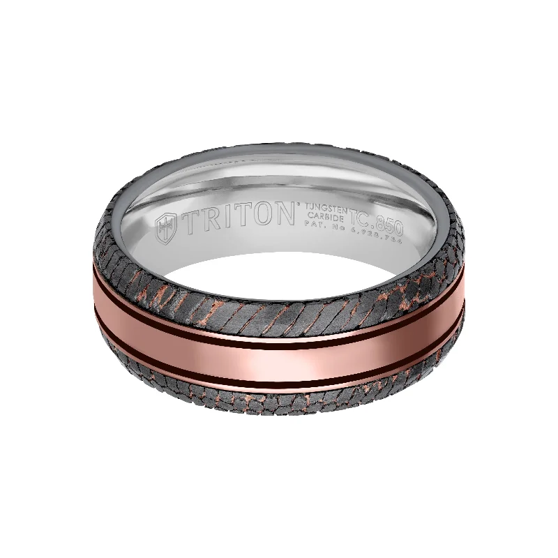 Men’s Personalized Wedding Bands-8MM Tungsten Carbide Ring - Superconductor Center Line and Rounded Edge