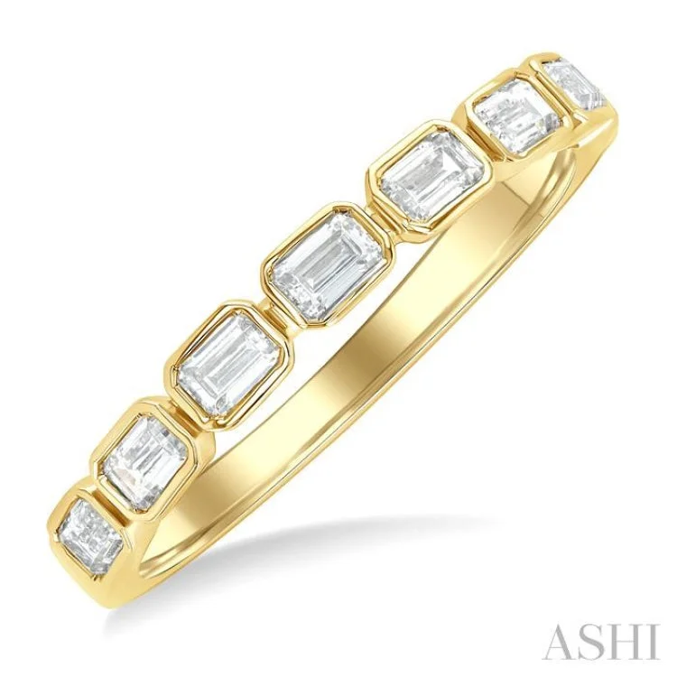 Stackable Rings for Women-3/4 ctw East-West Emerald Cut Bezel Diamond Fashion Band in 14K Yellow Gold