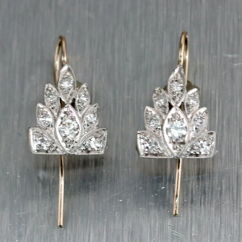 Simple Gold Earrings-1920's Antique Art Deco Platinum 0.60ctw Diamond Dangle Earrings