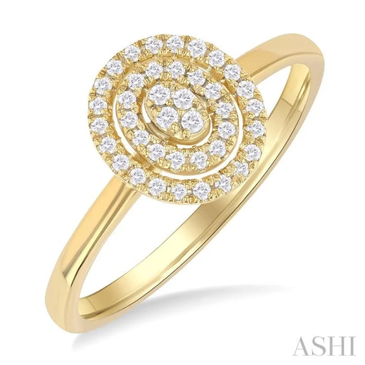 Mixed Metal Wedding Rings-1/6 ctw Double Halo Oval Shape Petite  Round Cut Diamond Fashion Ring in 10K Yellow Gold