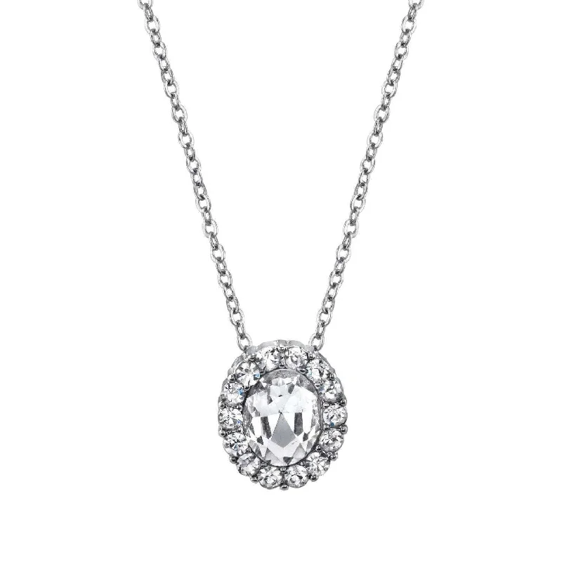 Valentine's Day Necklaces-2028 Jewelry Oval Multi Crystal Accent Pendant Necklace 16" + 3" Extender