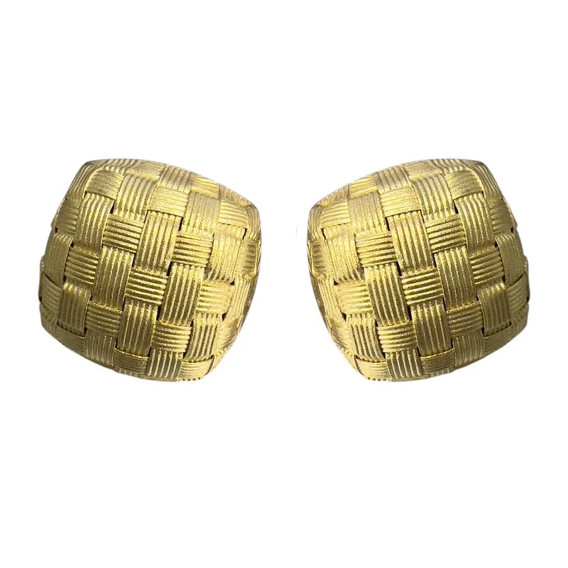 Classic Hoop Drop Earrings-Roberto Coin Appassionata 18k Gold Woven Basket Square Puffed Omegaback Earrings