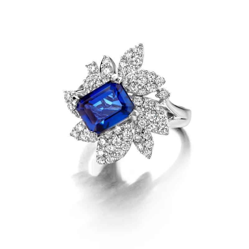 Affordable Gemstone Rings-Sapphire & Pavé set Diamonds " Ariana" Ring