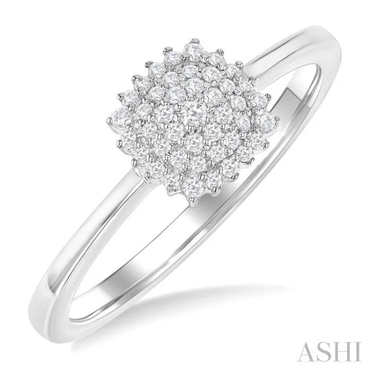 Custom Infinity Rings-1/6 ctw Petite Cushion Shape Round Cut Diamond Cluster Fashion Ring in 10K White Gold