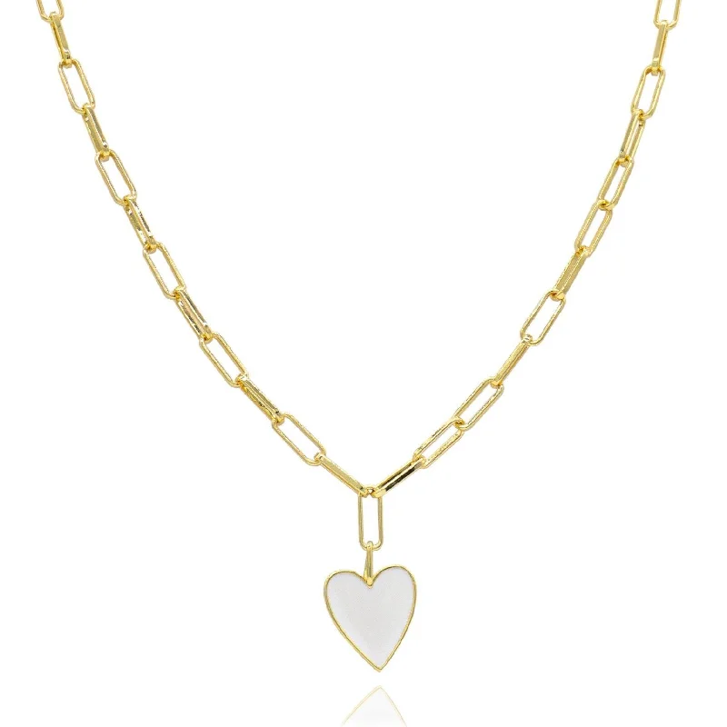 Wedding Bridal Necklaces-Jamie Enamel Heart - White