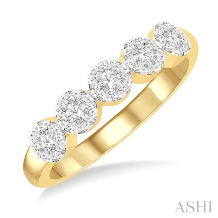 White Gold Wedding Sets-1/3 ctw 5-Stone Lovebright Round Cut Diamond Ring in 14K Yellow and White Gold